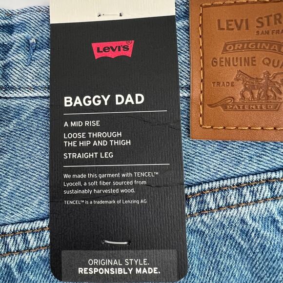 Levi's Premium Women Baggy Dad Straight Leg Mid Rise Jeans 24x30 Blue NWT - Picture 3 of 11